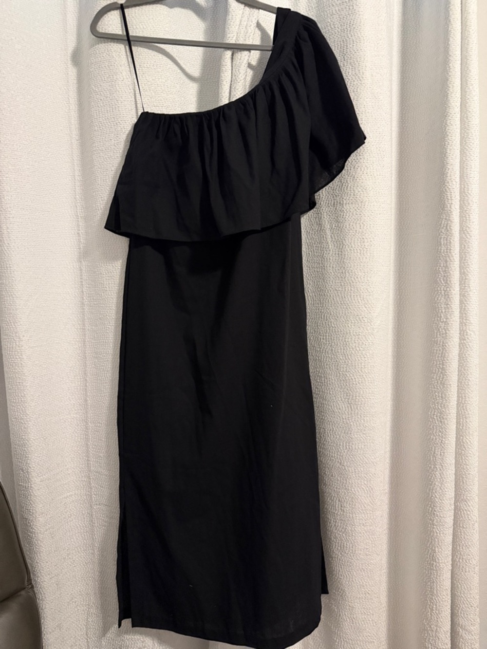 Pomander Place One-Shoulder Black Ruffle Dress
